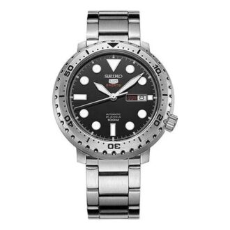 N.º 5 Reloj mecánico automático pequeño con correa de acero Negro