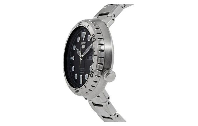 N.º 5 Reloj mecánico automático pequeño con correa de acero Negro