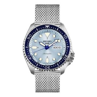 N.º 5 Reloj mecánico automático resistente al agua con correa de acero azul y plateado