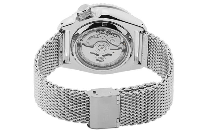 N.º 5 Reloj mecánico automático resistente al agua con correa de acero azul y plateado