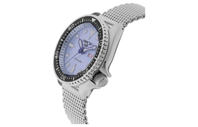 N.º 5 Reloj mecánico automático resistente al agua con correa de acero azul y plateado