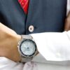 N.º 5 Reloj mecánico automático resistente al agua con correa de acero azul y plateado