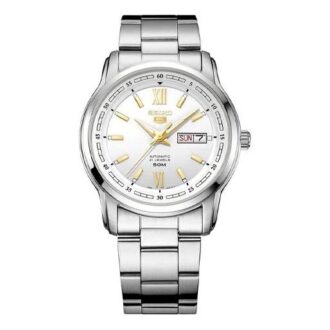 N.º 5 Sports Reloj mecánico de negocios deportivo de acero con correa resistente al agua, blanco
