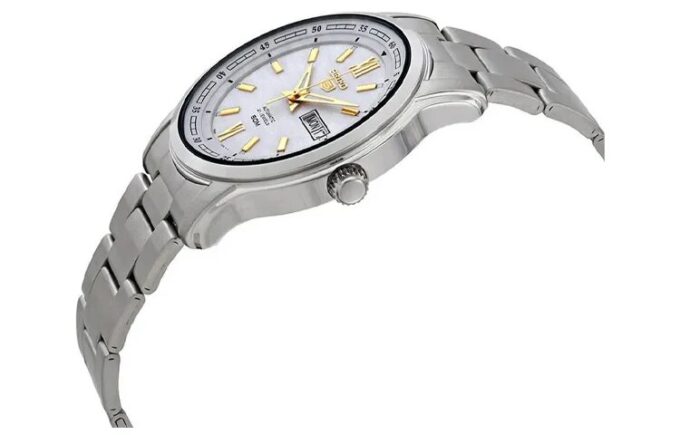 N.º 5 Sports Reloj mecánico de negocios deportivo de acero con correa resistente al agua, blanco