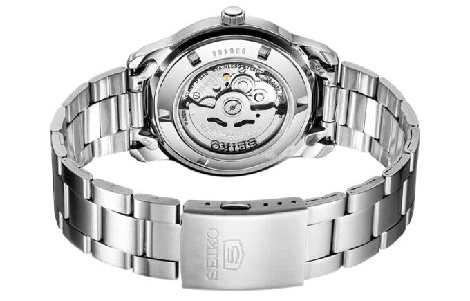 N.º 5 Sports Reloj mecánico de negocios deportivo de acero con correa resistente al agua, blanco