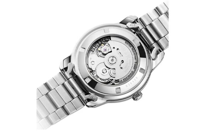 N.º 5 Sports Reloj mecánico de negocios deportivo de acero con correa resistente al agua, blanco