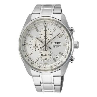 Reloj de acero para negocios con correa blanca