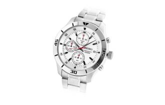 Reloj de cuarzo de acero con correa y esfera blanca, estilo casual de negocios, resistente al agua hasta 100 metros, Three Eyes