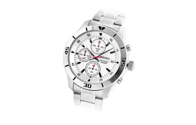 Reloj de cuarzo de acero con correa y esfera blanca, estilo casual de negocios, resistente al agua hasta 100 metros, Three Eyes