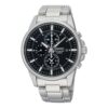 Reloj de cuarzo de estilo informal y deportivo con esfera negra y correa plateada