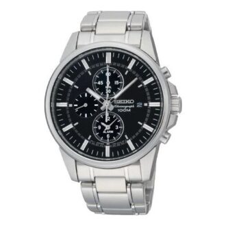 Reloj de cuarzo de estilo informal y deportivo con esfera negra y correa plateada Reloj de cuarzo de estilo informal y deportivo con esfera negra y correa plateada