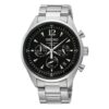 Reloj de cuarzo deportivo informal de negocios con esfera negra y correa plateada