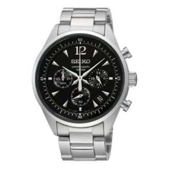 Reloj de cuarzo deportivo informal de negocios con esfera negra y correa plateada