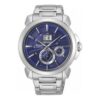 Reloj de cuarzo impermeable de la serie Premier, estilo casual-negocios, con esfera azul y correa de acero