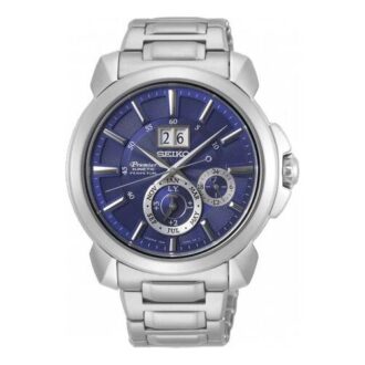 Reloj de cuarzo impermeable de la serie Premier, estilo casual-negocios, con esfera azul y correa de acero