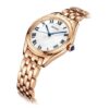 Reloj de moda con esfera azul y blanca, correa de oro rosa, resistente al agua hasta 5 ATM y mecanismo de cuarzo