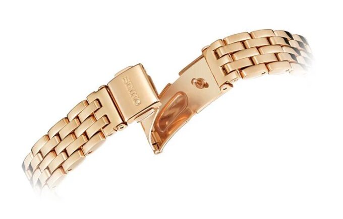 Reloj de moda con esfera azul y blanca, correa de oro rosa, resistente al agua hasta 5 ATM y mecanismo de cuarzo