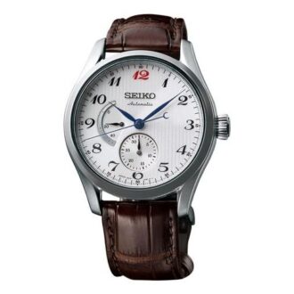 Reloj mecánico automático Presage con esfera blanca y correa marrón