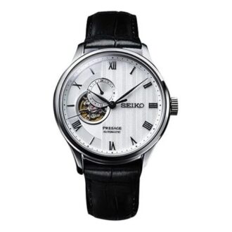 Reloj Presage Serie Japón, esfera blanca, correa de cuero, movimiento 4R, reloj automático/mecánico