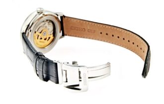 Reloj Presage Serie Japón, esfera blanca, correa de cuero, movimiento 4R, reloj automático/mecánico
