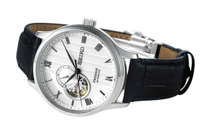 Reloj Presage Serie Japón, esfera blanca, correa de cuero, movimiento 4R, reloj automático/mecánico