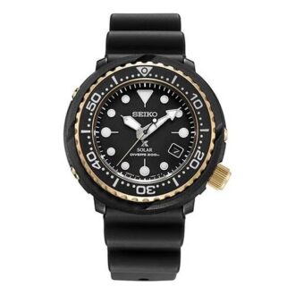 Serie Prospex Reloj deportivo pequeño con energía solar, resistente al agua hasta 200 metros, negro y dorado