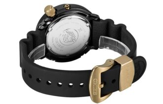 Serie Prospex Reloj deportivo pequeño con energía solar, resistente al agua hasta 200 metros, negro y dorado